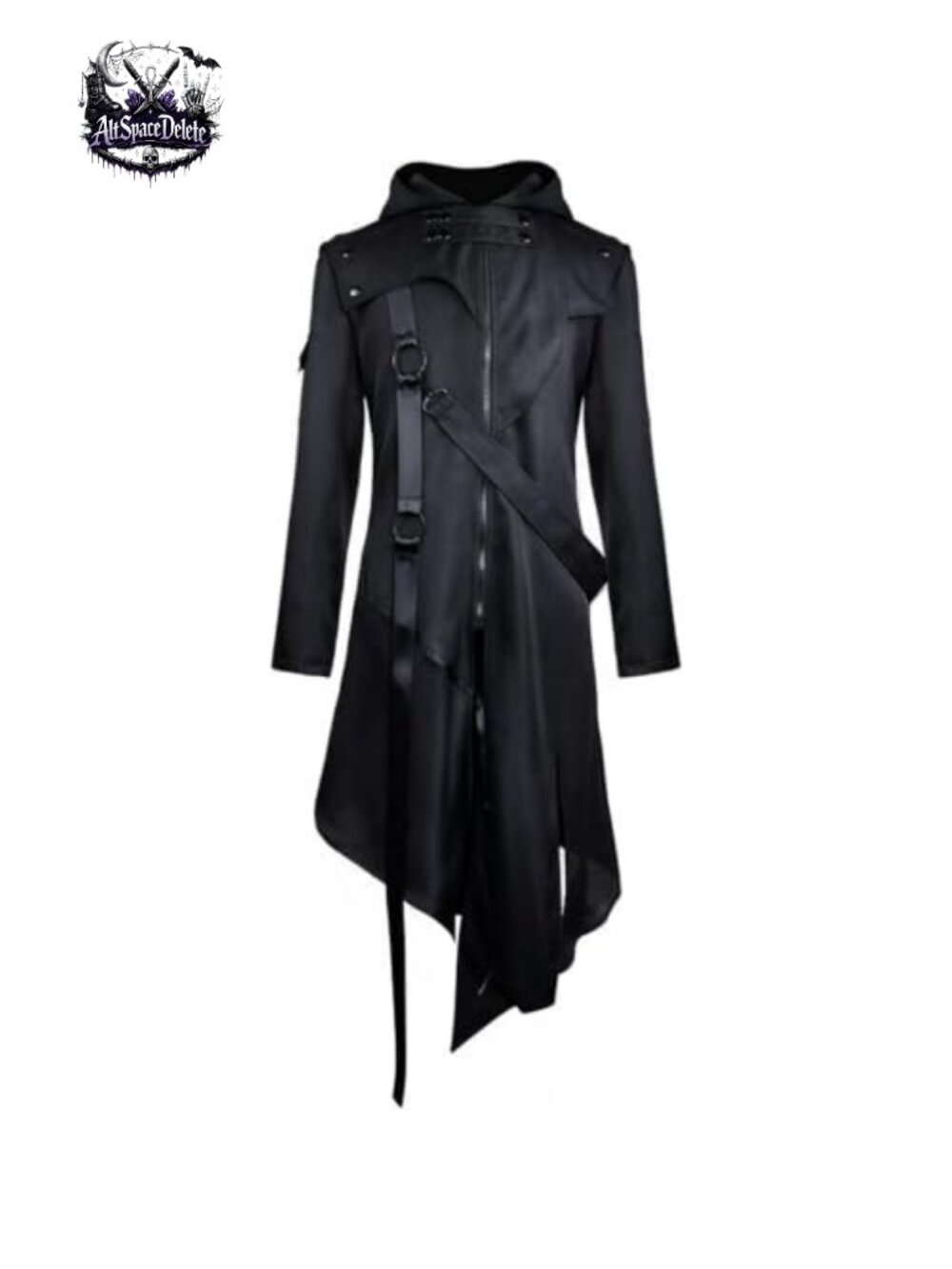 Gothic Steampunk Hooded Long Coat Sleeveless Zipper Asymmetric Hem Costume